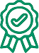 Green outline of an award ribbon with a check mark in the center, symbolizing certification, approval, or achievement. AlternativesBeauty.org